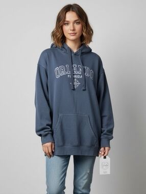 Cotton U.S Vintage Orlando Florida Graphic Pullover Hoodie - Slate Blue Medium